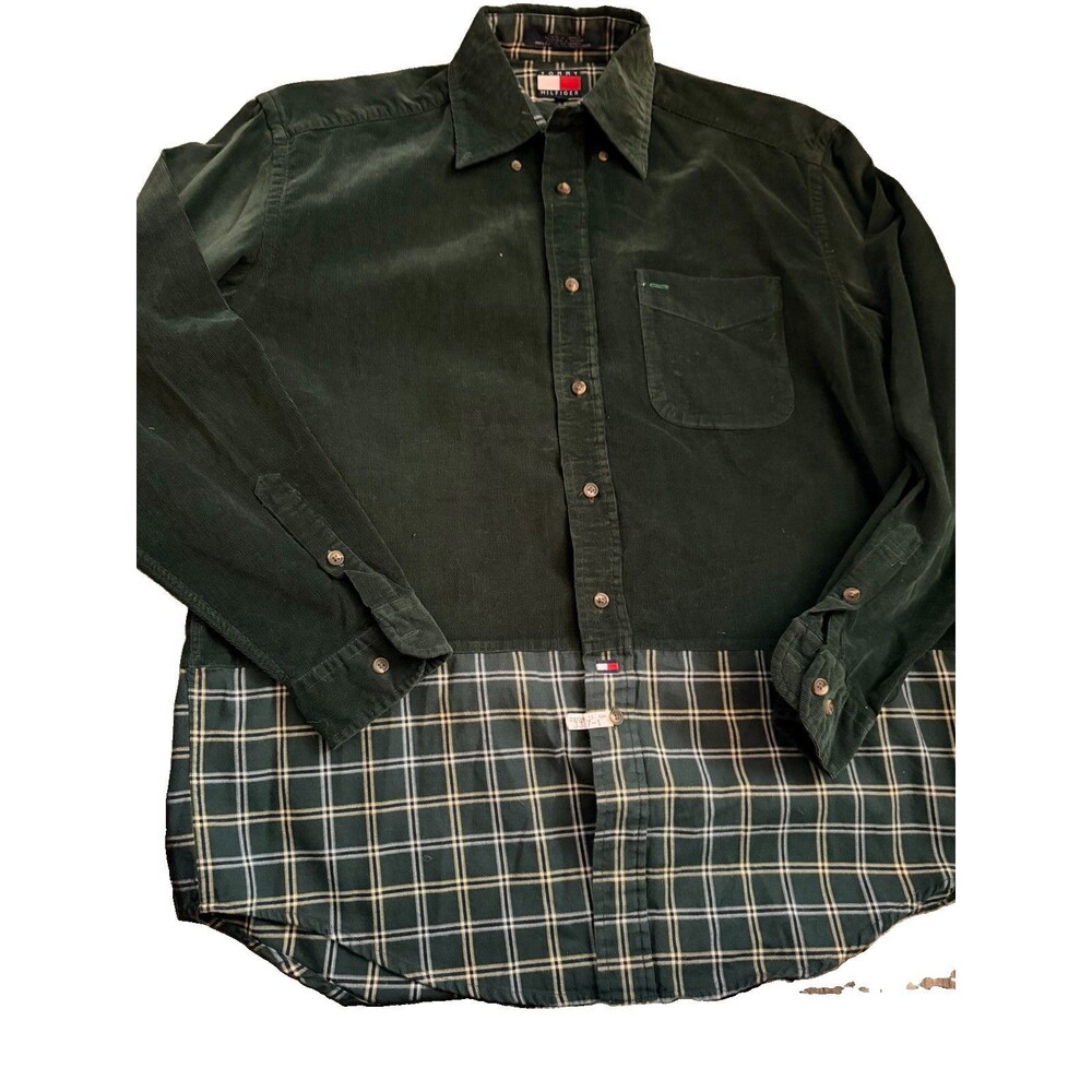 Vintage Tommy Hilfiger Blue Corduroy Long Sleeve Plaid Button Up Shirt Med.